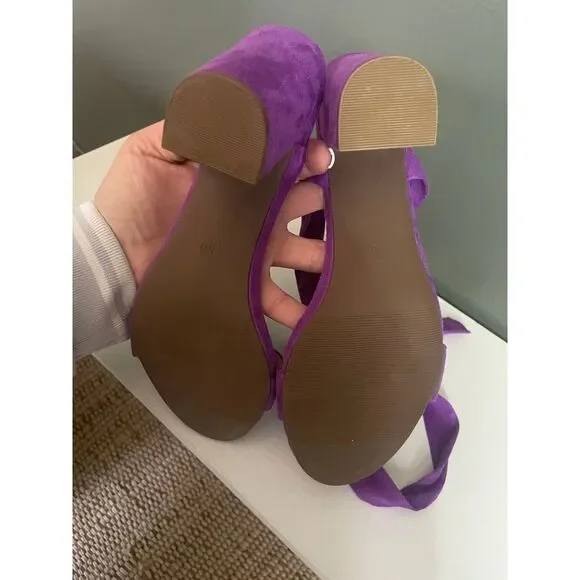 Trary Lace Up Chunky Heel Purple Sandal Size | 10 - Picture 4 of 7